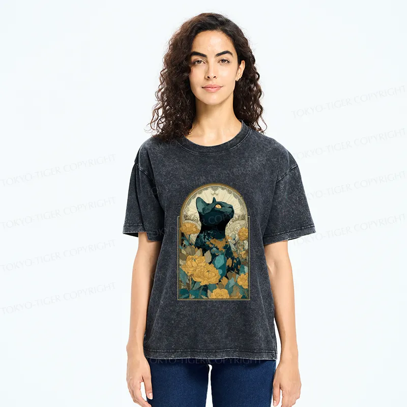 Tokyo-Tiger The Cat and Eternal Blossoms Washed T-Shirt