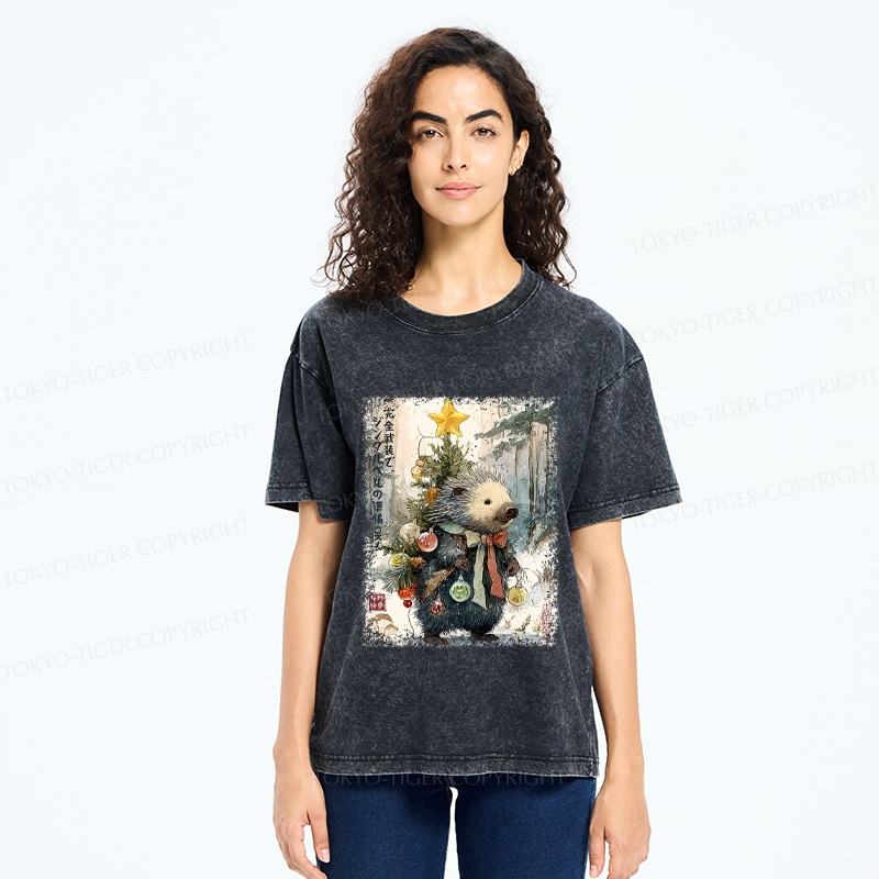 Tokyo-Tiger Hedgehog: Decked Out and Ready to Jingle! Washed T-Shirt