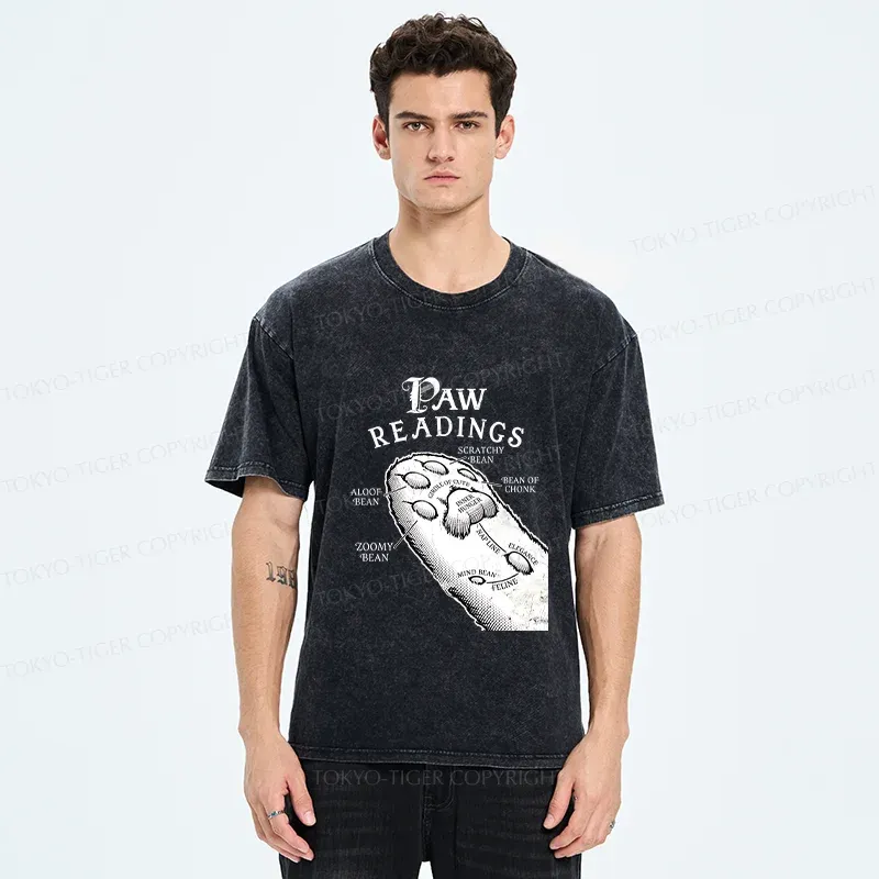 Tokyo-Tiger Funny Cat Paws Washed T-Shirt