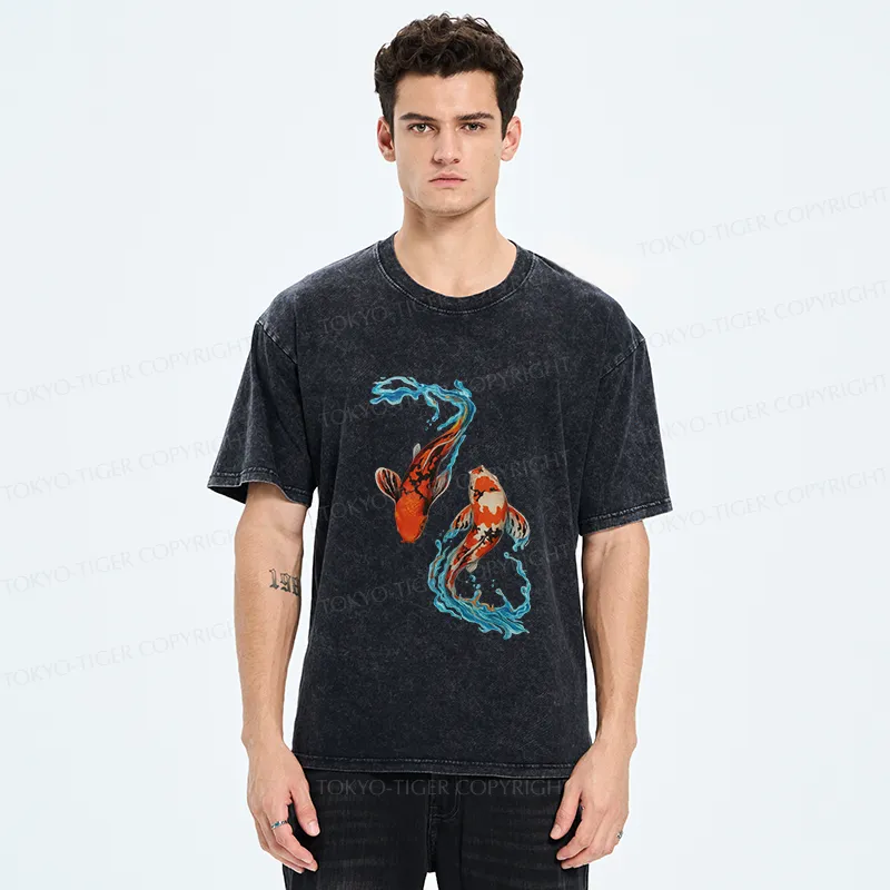 Tokyo-Tiger Red Koi Japanese Washed T-Shirt