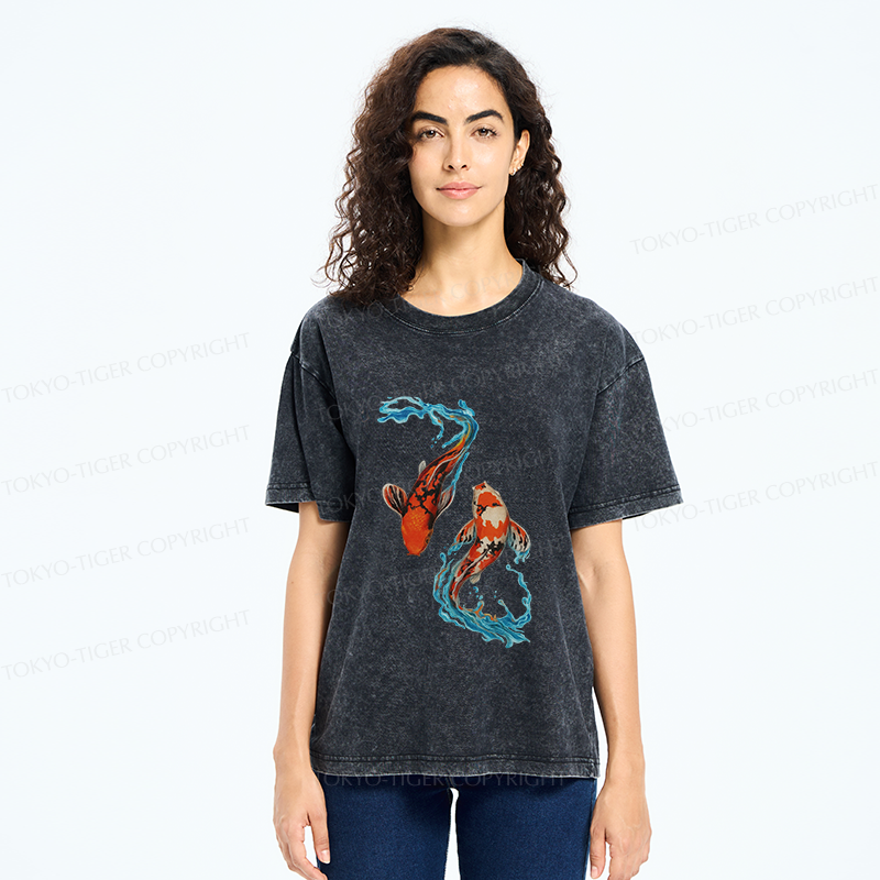 Tokyo-Tiger Red Koi Japanese Washed T-Shirt