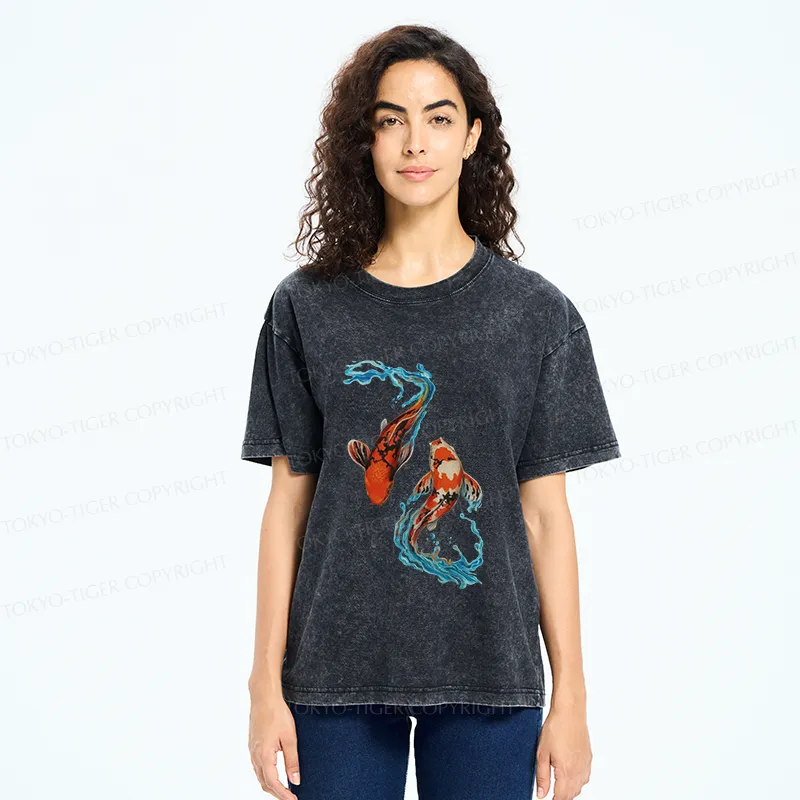 Tokyo-Tiger Red Koi Japanese Washed T-Shirt