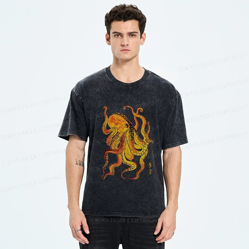 Tokyo-Tiger Deep Sea Gorgeous Octopus Washed T-Shirt