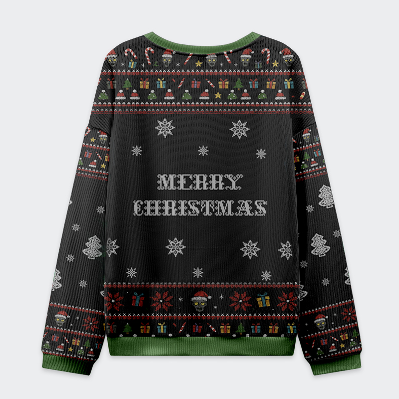 Tokyo-Tiger Funny Skull：Eat Drink  Be Undead  Brains For Christmas Ugly Sweatshirt