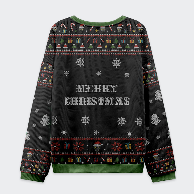 Tokyo-Tiger Funny Skull：Eat Drink  Be Undead  Brains For Christmas Ugly Sweatshirt