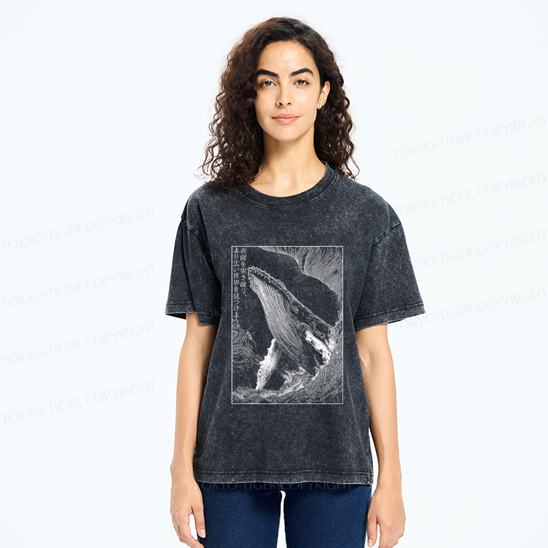 Tokyo-Tiger Whale：Break the surface, discover the world Washed T-Shirt