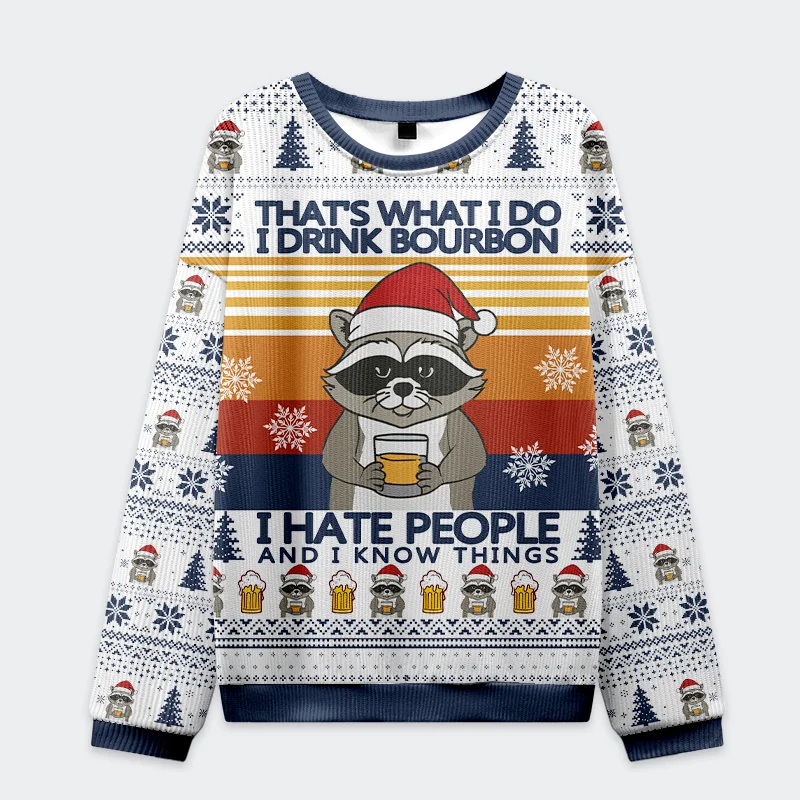 Tokyo-Tiger Raccoon Drinking Beer Christmas Ugly Sweatshirt