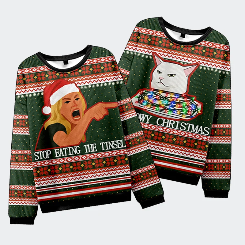 Tokyo-Tiger Stop Eating The Tinsel Cat Couple Christmas Ugly Sweatshirt