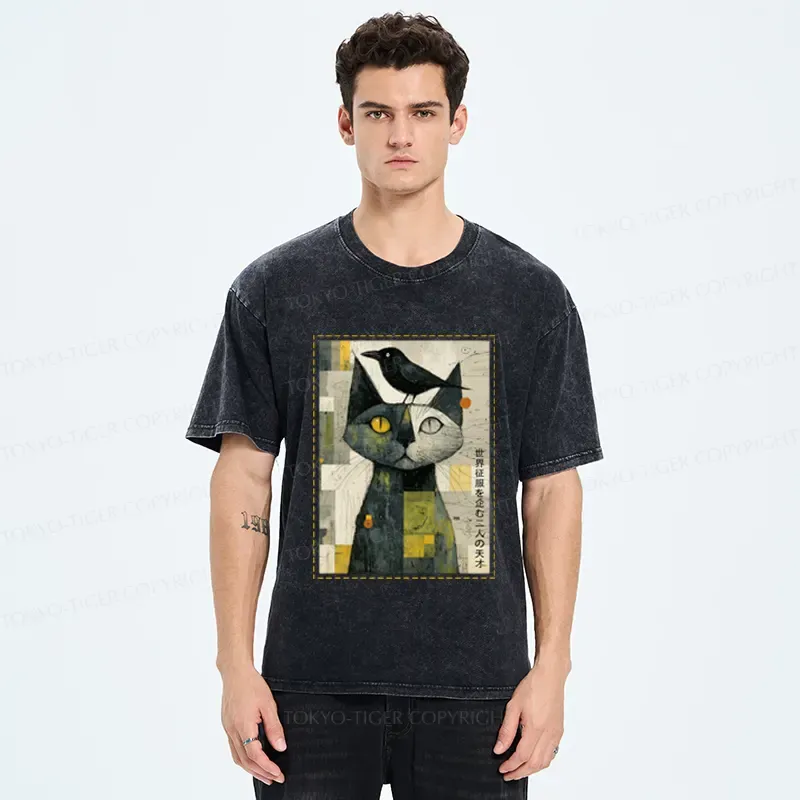 Tokyo-Tiger The Cat And The Crow Are Planning To Rule The World Washed T-Shirt