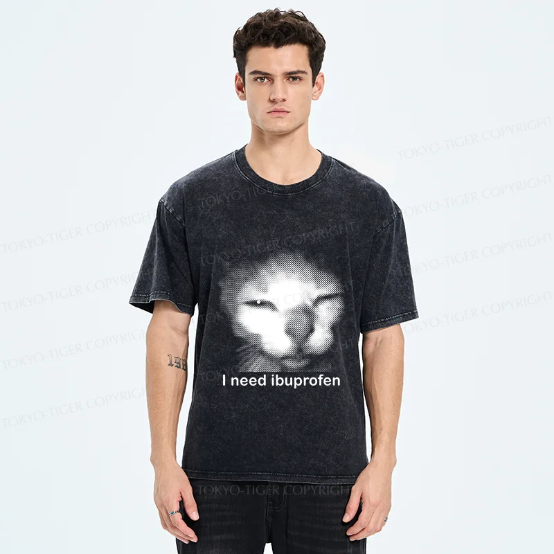 Tokyo-Tiger Blurry Cat Need Ibuprofen Washed T-Shirt