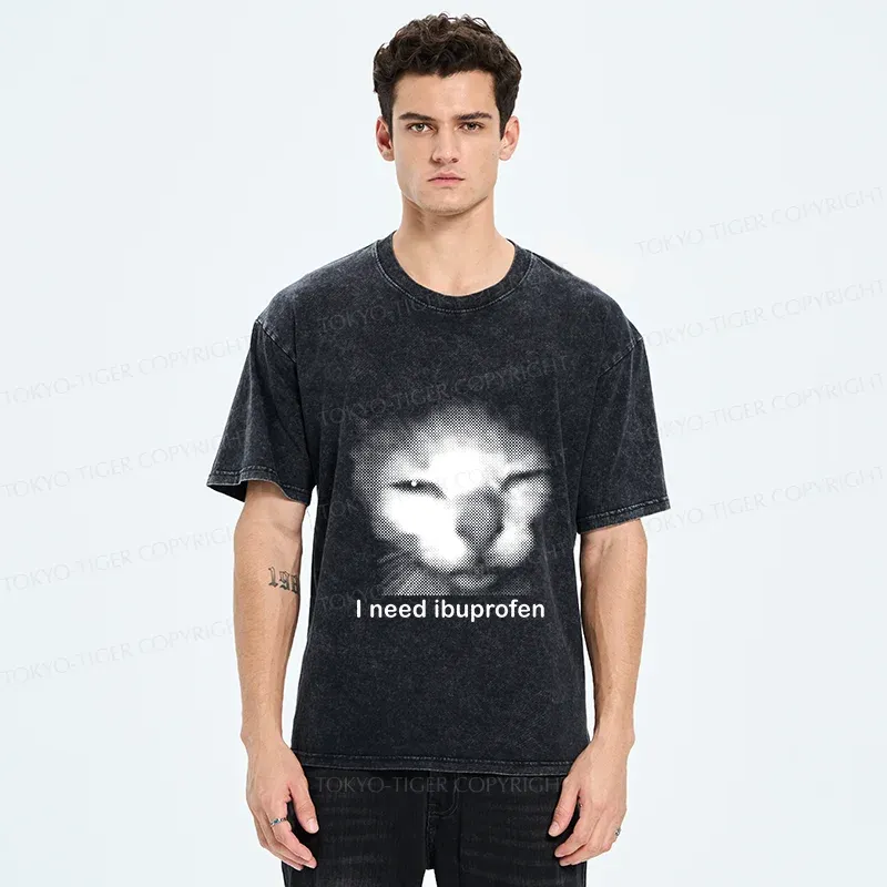 Tokyo-Tiger Blurry Cat Need Ibuprofen Washed T-Shirt