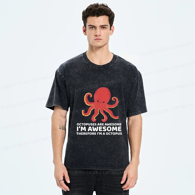 Tokyo-Tiger Handsome Octopus Washed T-Shirt