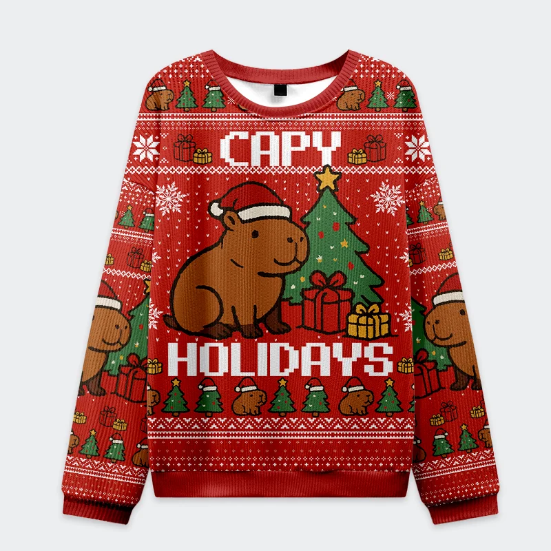Tokyo-Tiger Capybara Celebration Christmas Ugly Sweatshirt