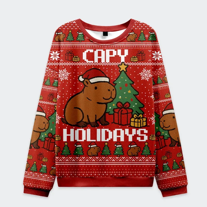 Tokyo-Tiger Capybara Celebration Christmas Ugly Sweatshirt