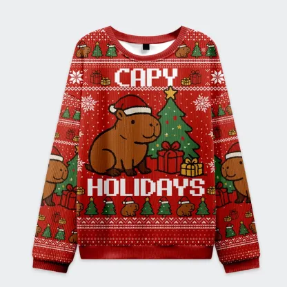 Tokyo-Tiger Capybara Celebration Christmas Ugly Sweatshirt