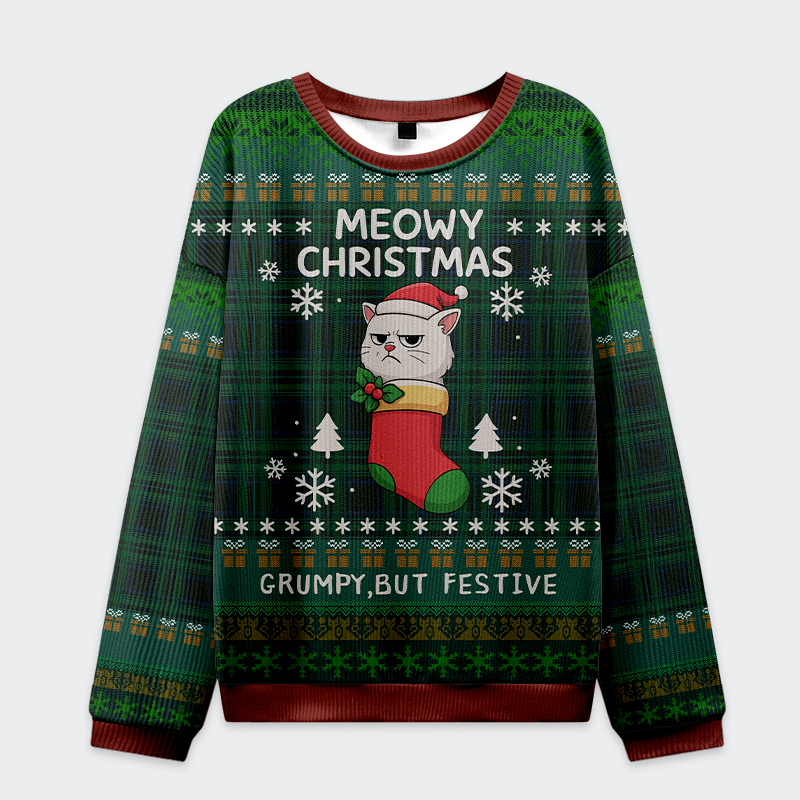 Tokyo-Tiger Meowy & Grumpy Festive Christmas Ugly Sweatshirt
