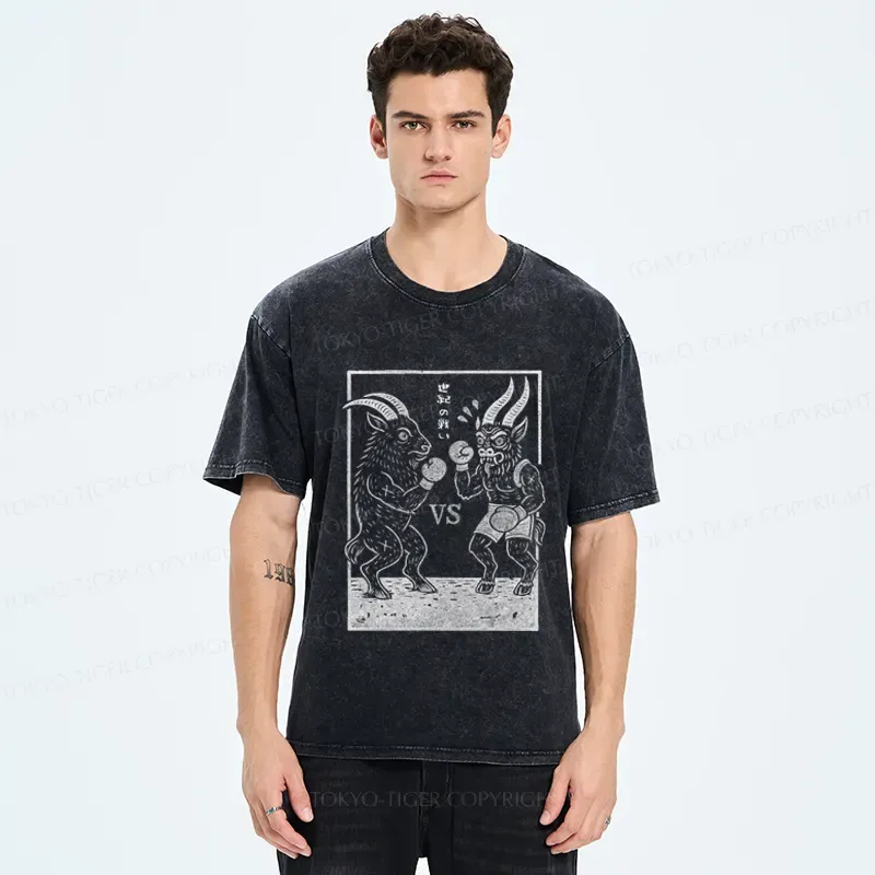 Tokyo-Tiger The Fight of the Century: Black Phillip vs Krampus Washed T-Shirt