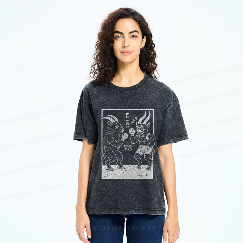 Tokyo-Tiger The Fight of the Century: Black Phillip vs Krampus Washed T-Shirt