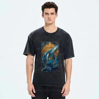 Tokyo-Tiger The Celestial Whale: Guardian Of The Stars Washed T-Shirt