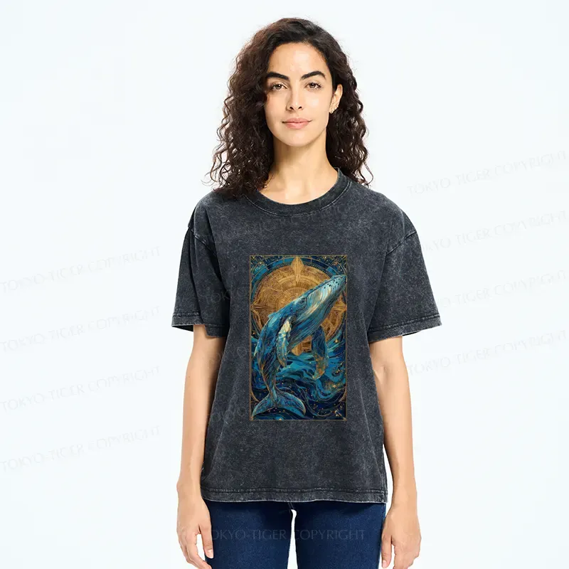 Tokyo-Tiger The Celestial Whale: Guardian Of The Stars Washed T-Shirt