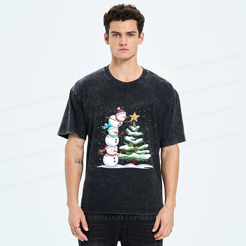 Tokyo-Tiger Christmas Snowman Washed T-Shirt