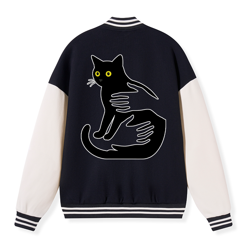 Tokyo-Tiger Hug A Black Cat Embroidery Varsity Jacket
