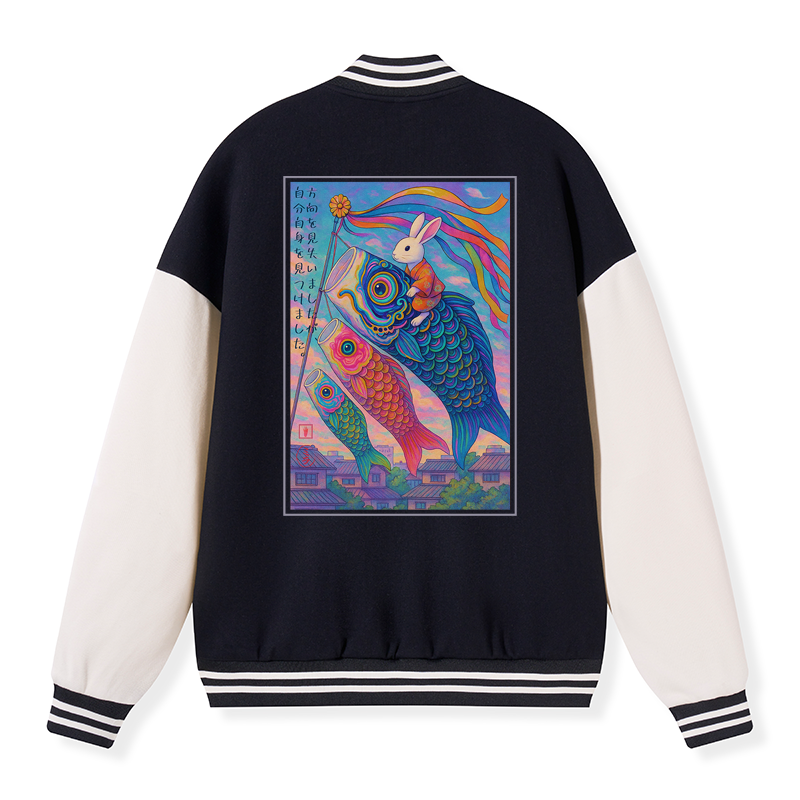 Tokyo-Tiger Ukiyoe Rabbit Ride Carp Streamer Embroidery Varsity Jacket