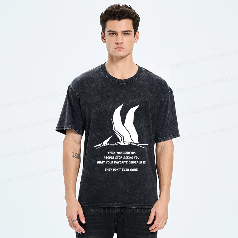 Tokyo-Tiger Funny Dinosaur Washed T-Shirt
