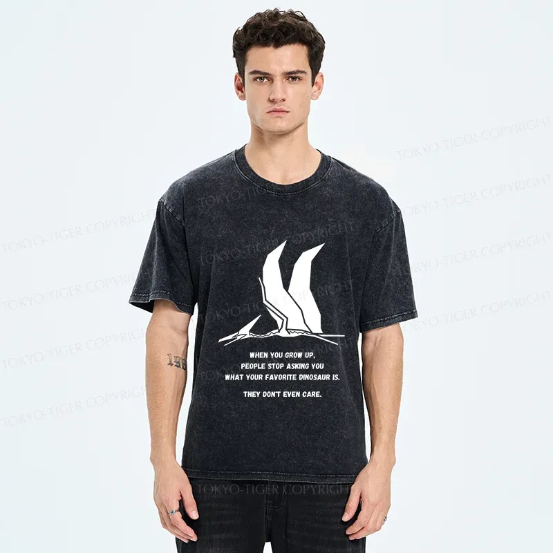 Tokyo-Tiger Funny Dinosaur Washed T-Shirt