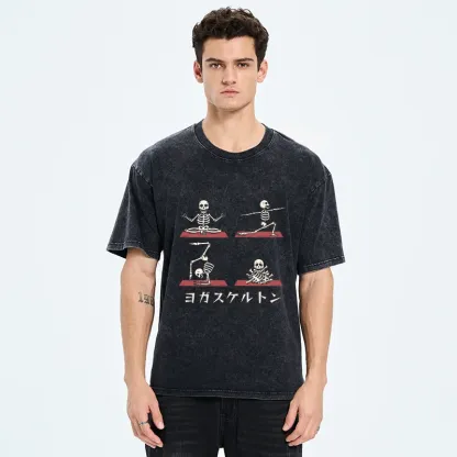 Tokyo-Tiger Skeleton Doing Yoga Washed T-Shirt