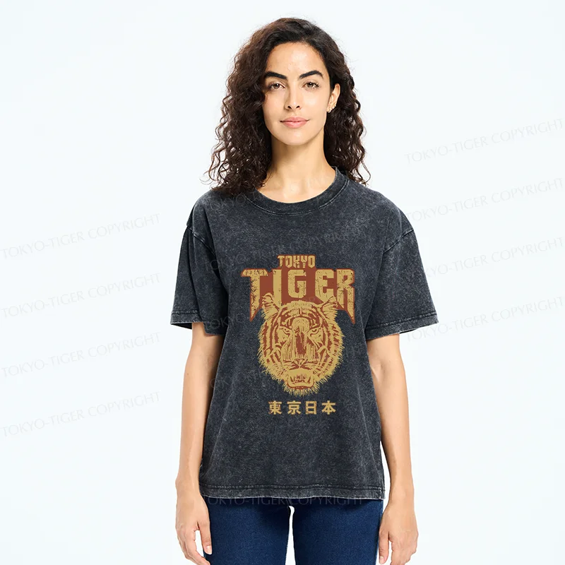 Tokyo-Tiger Retro Tiger Japanese Washed T-Shirt
