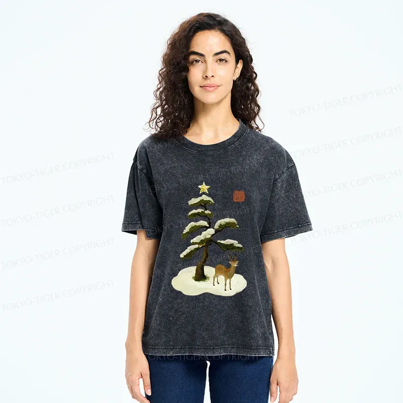 Tokyo-Tiger Pine And Cypress Christmas tree Washed T-Shirt