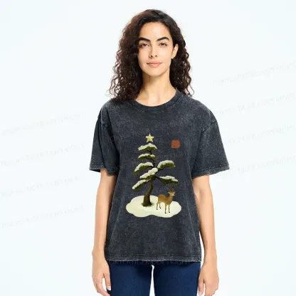 Tokyo-Tiger Pine And Cypress Christmas tree Washed T-Shirt