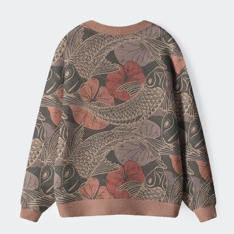 Tokyo-Tiger Swimming Koi Ugly Cardigan Sweater