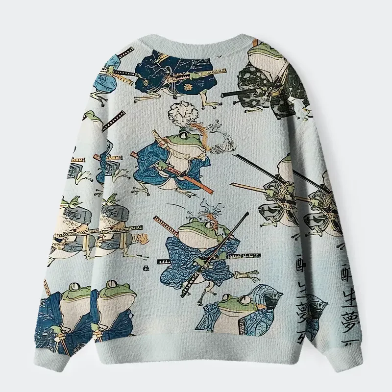 Tokyo-Tiger Frog Samurai Ugly Cardigan Sweater