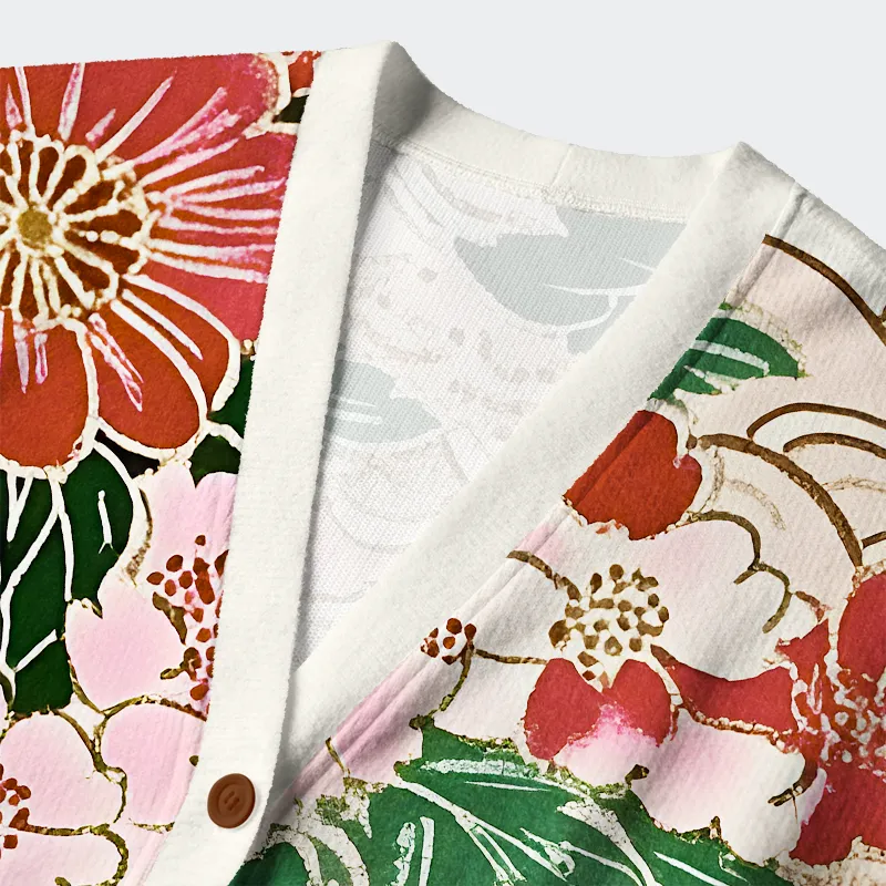 Tokyo-Tiger Floral Splendor Ugly Cardigan Sweater