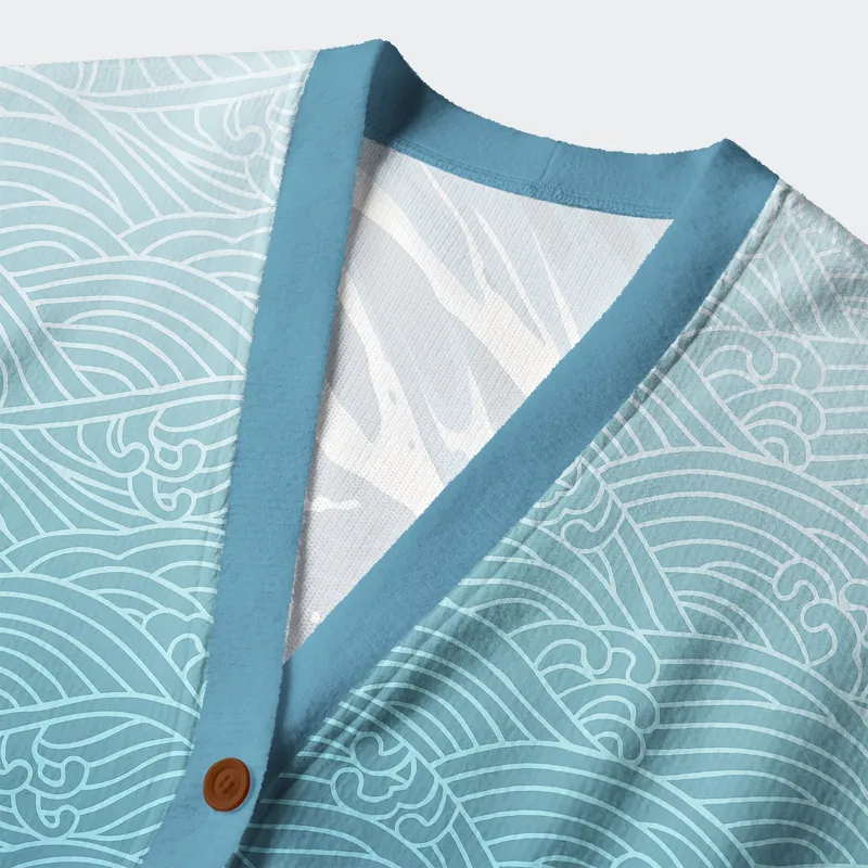 Tokyo-Tiger The Great Wave Off Fuji Ugly Cardigan Sweater