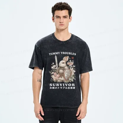 Tokyo-Tiger Funny Rabbit：Tummy Troubles Survivor Washed T-Shirt