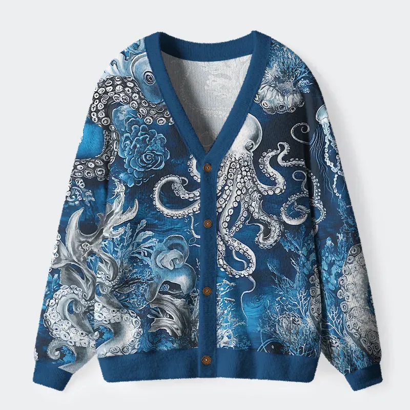 Tokyo-Tiger Deep Sea Octopus Ugly Cardigan Sweater
