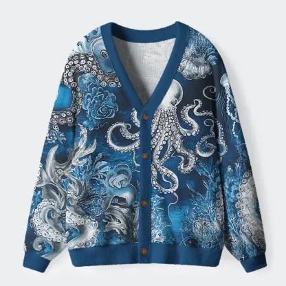 Tokyo-Tiger Deep Sea Octopus Ugly Cardigan Sweater