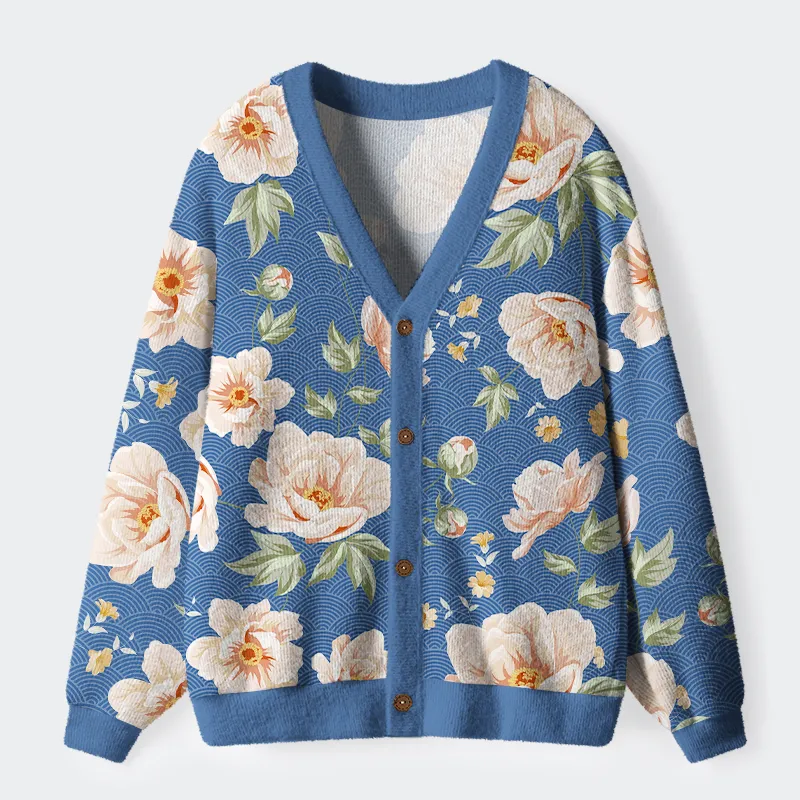 Tokyo-Tiger Flowers In The Waves Ugly Cardigan Sweater