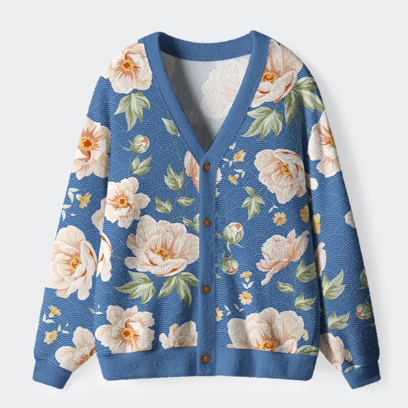 Tokyo-Tiger Flowers In The Waves Ugly Cardigan Sweater