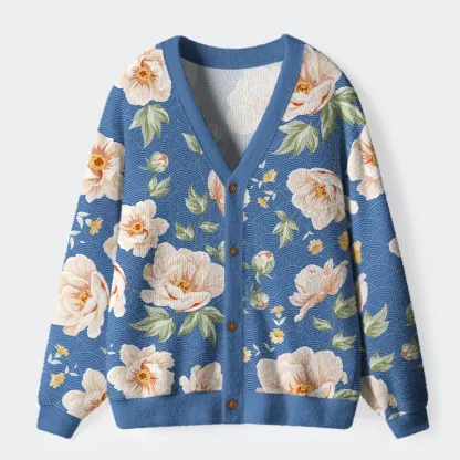 Tokyo-Tiger Flowers In The Waves Ugly Cardigan Sweater