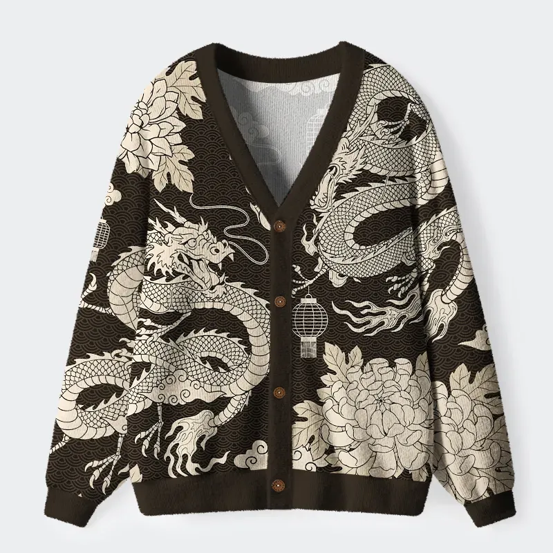 Tokyo-Tiger Two Dragons Playing With A Pearl Ugly Cardigan Sweater