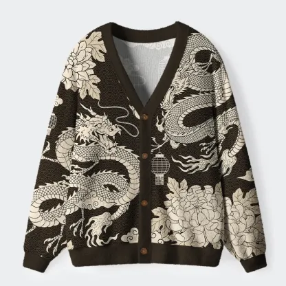 Tokyo-Tiger Two Dragons Playing With A Pearl Ugly Cardigan Sweater