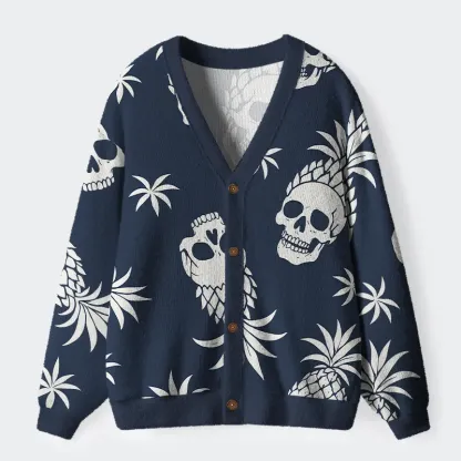 Tokyo-Tiger Pineapple Skull Ugly Cardigan Sweater
