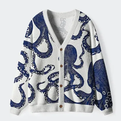 Tokyo-Tiger Ocean Octopus Ugly Cardigan Sweater