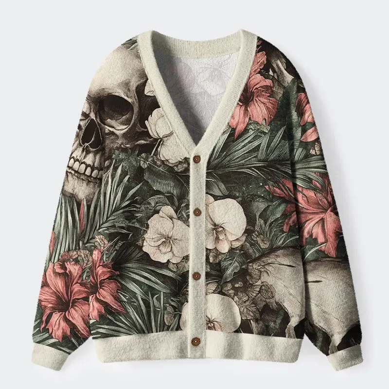 Tokyo-Tiger Skulls And Blooms Ugly Cardigan Sweater