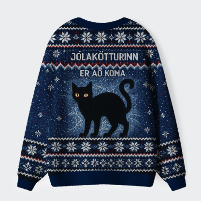 Tokyo-Tiger The Yule Cat Is Coming Ugly Cardigan Sweater