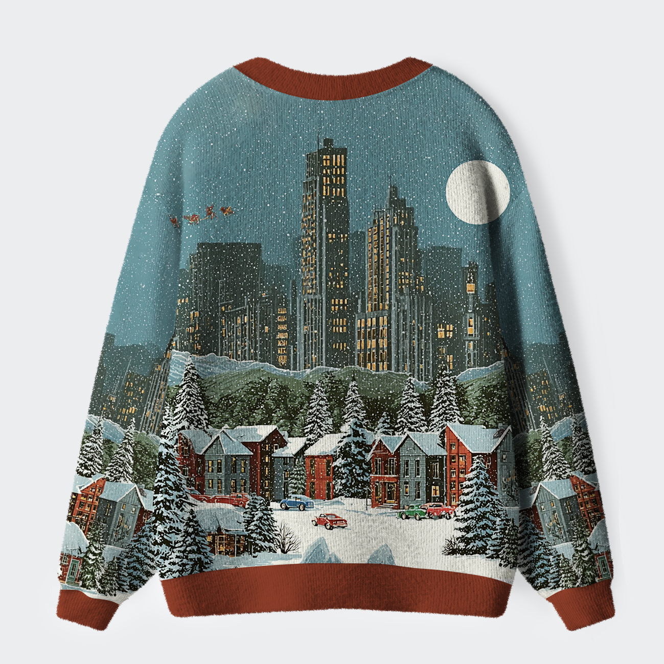 Tokyo-Tiger Cozy Winter In The City Ugly Cardigan Sweater